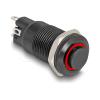 Delock - Schalter mit Taste - 4 x Lötanschluss, 12 mm, 12V, LED roter Ring - Schwarz