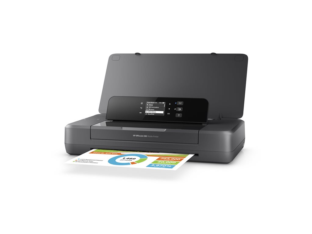 HP Officejet 200 Mobile Printer - Drucker - Farbe - Tintenstrahl - A4 / Legal - 1200 x 1200 dpi - bis zu 20 Seiten / Min. (einfarbig) / bis zu 19 Seiten / Min. (Farbe) - Kapazität: 50 Blätter - USB 2.0, USB-Host, Wi-Fi