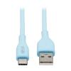 Tripp Lite Safe-IT USB-A to USB-C Antibacterial Cable, USB 2.0, Ultra Flexible (M / M), Light Blue, 6 ft. (1.8 m) - USB-Kabel - 24 pin USB-C (M) zu USB (M) - USB 2.0 - 91 cm - geformt, bis zu 480 Mbps - Hellblau - für P / N: U222-004, U222-007-R, U223-00