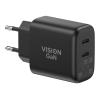 Vision - Netzteil - 65 watt - 3.25 A - 2 Ausgabeanschlussstellen (2 x USB-C) - Schwarz - Europa