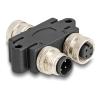 Delock - Netzwerk-Splitter - M12 (4-polig) zu M12 (4-polig) - A-kodiert, parallele Verbindung, Y-Kabel - Schwarz