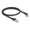 Delock - Patch-Kabel - RJ-45 (M) nach rechts abgewinkelt zu RJ-45 (M) gerade - 50 cm - 6 mm - S / FTP - CAT 8.1 - halogenfrei, ohne Haken - Schwarz