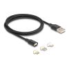 Delock - USB-Ladeadaptersatz - USB (M) zu Micro-USB Typ B, Lightning, 24 pin USB-C (M) magnetisch - USB 2.0 - 5 V - 3 A - 1 m - Schwarz