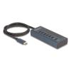 Delock USB 10 Gbps Hub mit 7 USB-C Ports davon 6 x Datenport + 1 x Daten und PD 20 Watt mit Leistungsanzeige