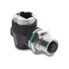 Delock - Netzwerkadapter - 4-polig M12-D (W) zu RJ-45 (W) gewinkelt - abgeschirmt - CAT 5e - D-kodiert - Schwarz