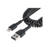 Startech 50cm USB auf Lightning Kabel, Spiralkabel, MFi zertifiziert, Schnellladekabel für  iPhone / iPad, Schwarz, robuster TPE Mantel mit Aramidfaser, USB 2.0 Kabel (RUSB2ALT50CMBC) - Lightning-Kabel - USB männlich zu Lightning männlich - 50 cm - Sch