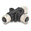 Delock - Netzwerk-Splitter - M12 (4-polig) (W) zu M12 (4-polig) (W) - IP67 - A-kodiert, parallele Verbindung, T-förmig - Schwarz