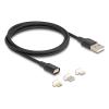 Delock Magnetisches Ladekabel Set für 8 Pin Lightning / Micro USB / USB-C schwarz 1 m