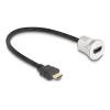 Delock - HDMI-Verlängerungskabel - HDMI männlich zu HDMI weiblich Paneel montierbar - 30 cm - Schwarz, Silber - unterstützt 8K 60 Hz (7680 x 4320), M25 Gewinde
