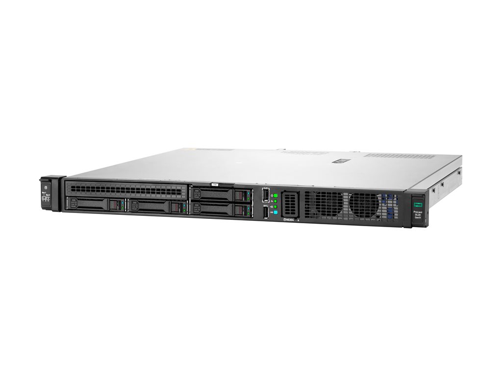 HPE ProLiant DL20 Gen11, 1U Rack SFF, Xeon E-2434 (3.4GHz / 4c), 1x 32GB, Intel VROC SATA SW RAID, 4x SFF Slots Hot-Plug, 2x 480GB SATA SSD (P40497-B21), 4x 1G RJ45 (BCM5719), 1x 800W Netzteil, Easy Install Rails & CMA, Garantie 3-3-3