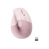 Logitech Lift Vertical Ergonomic Mouse - Vertikale Maus - ergonomisch - optisch - 6 Tasten - kabellos - Bluetooth, 2.4 GHz - Logitech Logi Bolt USB-Receiver - rosé