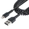 StarTech.com 50cm USB auf Lightning Kabel, Spiralkabel, MFi zertifiziert, Schnellladekabel für  iPhone / iPad, Schwarz, robuster TPE Mantel mit Aramidfaser, USB 2.0 Kabel (RUSB2ALT50CMBC) - Lightning-Kabel - USB männlich zu Lightning männlich - 50 cm -