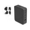 Delock - Netzteil - GaN, 3 x USB-C PD 3.1 und 1 x USB-A mit 145W Netzteil EU / US / UK - Wechselstrom 100-240 V - 145 Watt - Ausgangsanschlüsse: 4 - Schwarz