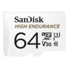 SanDisk High Endurance - Flash-Speicherkarte (microSDXC-an-SD-Adapter inbegriffen) - 64 GB - Video Class V30 / UHS-I U3 / Class10 - microSDXC UHS-I