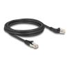 Delock - Patch-Kabel - RJ-45 (M) links abgewinkelt zu RJ-45 (M) gerade - 2 m - 6 mm - S / FTP - CAT 6a - halogenfrei, ohne Haken - Schwarz