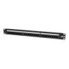 Eaton Tripp Lite Series 24-Port Cat6 Cat5 Patch Panel Feed Through Rackmount 568A / B RJ45 1URM TAA - Patch Panel - geeignet für Wandmontage - CAT 6 - Schwarz - 1U - 48.3 cm (19") - 24 Ports