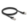 Delock - Patch-Kabel - RJ-45 (M) links abgewinkelt zu RJ-45 (M) gerade - 1 m - 6 mm - S / FTP - CAT 6a - halogenfrei, ohne Haken - Schwarz