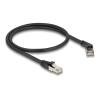 Delock - Patch-Kabel - RJ-45 (M) nach rechts abgewinkelt zu RJ-45 (M) gerade - 50 cm - 6 mm - S / FTP - CAT 6a - halogenfrei, ohne Haken - Schwarz