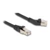 Delock - Patch-Kabel - RJ-45 (M) gerade zu RJ-45 (M) links abgewinkelt - 3 m - 6 mm - S / FTP - CAT 6a - halogenfrei, ohne Haken, bis zu 10 Gbps Datentransferrate, Steckerbelegung 1:1 - Schwarz